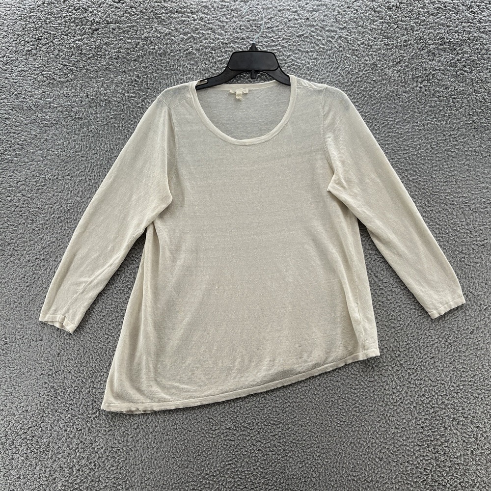 Eileen Fisher Sweater Women L Cream Linen Lightweight Knit Asymmetric Pullover